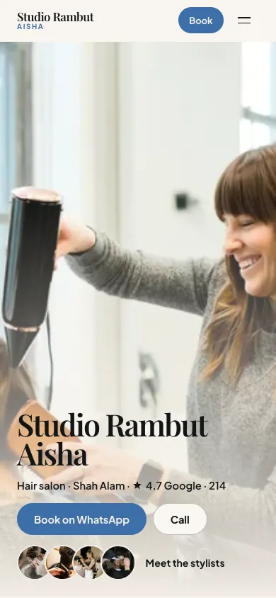 Studio Rambut Aisha website, phone