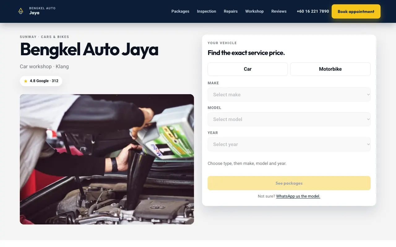 Bengkel Auto Jaya website, desktop
