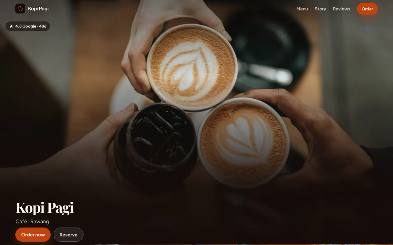 Kopi Pagi website, desktop