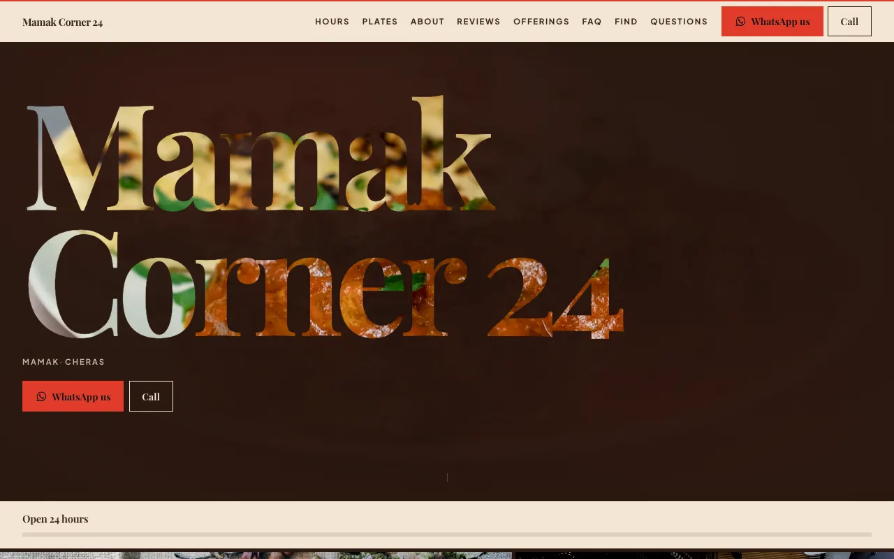 Mamak Corner 24 website, desktop